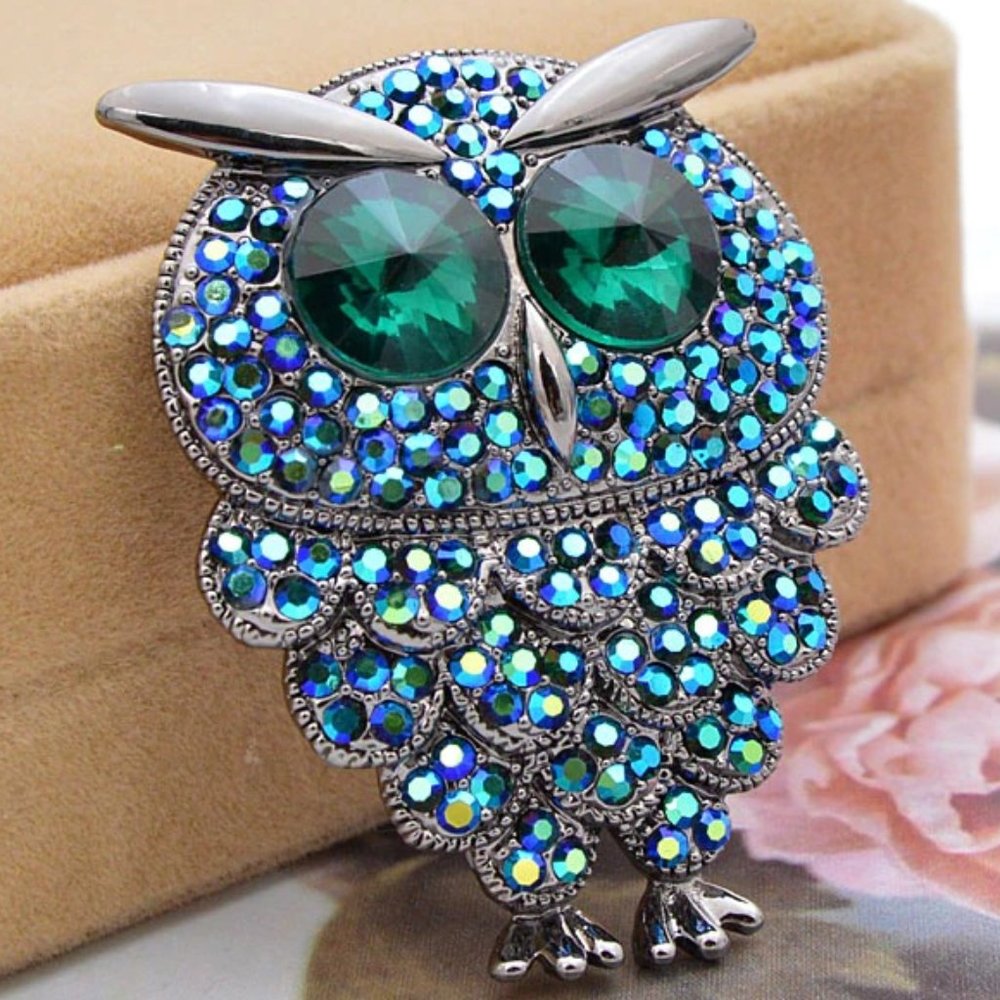 Exquisite Cindy Xiang Blue Owl Brooch Pendant Pin
